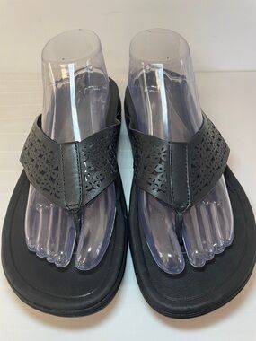 FitFlop Surfa Floral Lattice women's support black thong sandals size 10